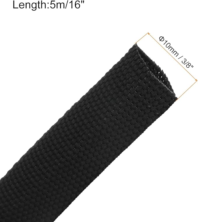MECCANIXITY Braided Cable Sleeves Heat Shrinkable Fabric Sleeving, 3/8" 16ft Black 2:1 Ratio Heat Shrinkable Cord Protector for Harness Cable, Network Cable Protection, Cable Management