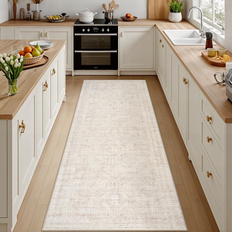 2'6''x8' Hallway Washable Runner Rug: Neutral Kitchen Carpet Beige by Luxturiy