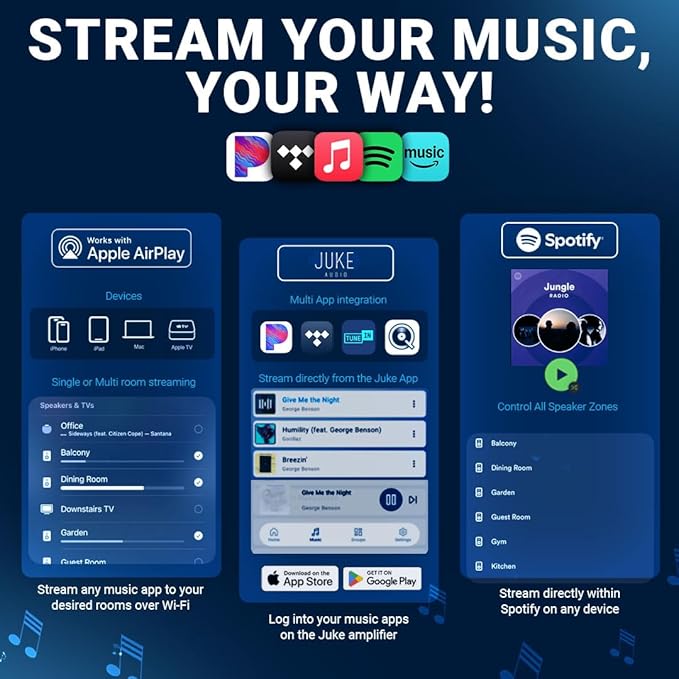 Juke+ | 6 Zone Audio Amplifier | 100 Watts per Channel | Multi-Room Audio System | Airplay 2, Spotify Connect, Built-in Streaming