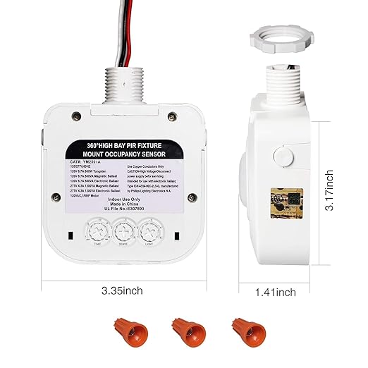 ECOELER High-Bay Occupancy Sensor Switch, 360° Passive Infrared PIR Ceiling Sensor, 120-277VAC, Neutral Wire Required, Automatic Commercial/Residential Lighting Solution, UL Listed, 10 Pack