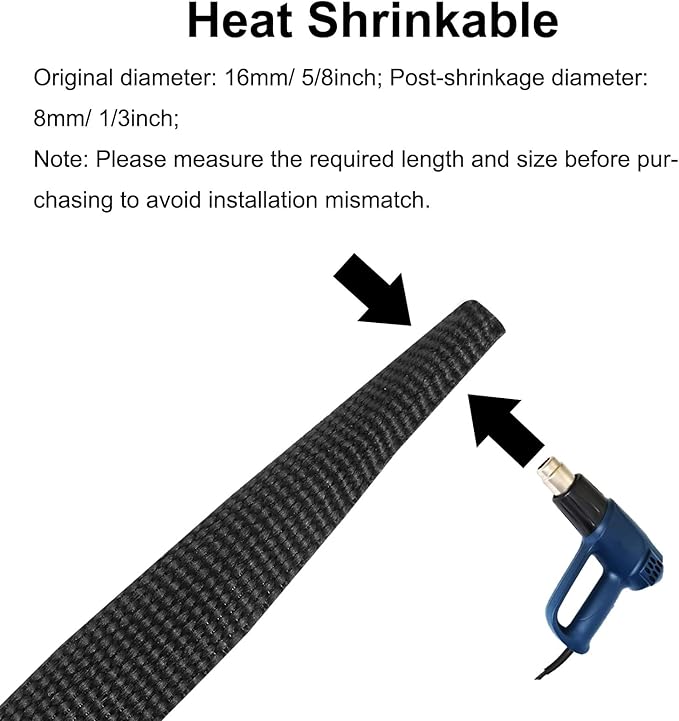 MECCANIXITY Braided Cable Sleeves Heat Shrinkable Fabric Sleeving, 5/8" 40ft Black 2:1 Ratio Heat Shrinkable Cord Protector for Harness Cable, Network Cable Protection, Cable Management