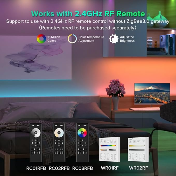 FCOB 5in1 LM052 Tuya Zigbee3.0 LED Controller Support Monochrome CCT RGB RGBW RGBCCT PWM LED Strip Compatible with Echo Plus Echo(4th Gen) Philip H-UE Home-kit Gateway Work with WR01RF WR02RF etc