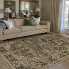 HUGEAR 6x9 Brown Retro Floral Washable Area Rug for Living Room - Image 3