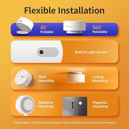 Linptech Human Presence Sensor ES1,Smart Motion Sensor with 24G mmWave Radar,Occupancy Sensor Requires Tuya Zigbee Hub for Home Security and Automation,Compatible with Alexa,Smart Life,Z2MQTT,ZHA