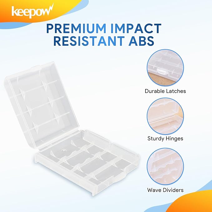 KEEPOW 9 Pcs AA/AAA Battery Storage Case Holder Box, Clear Color