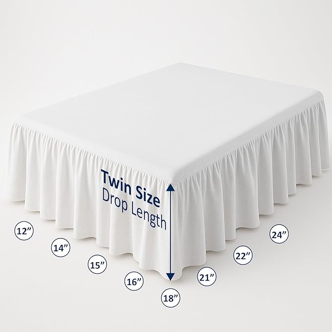 Ruffled Bed Skirt with Split Corners-Dust Ruffle - 14" Drop 100% Microfiber Soft,Sheen & Luxurious Look - Bed Skirts (White -Twin)