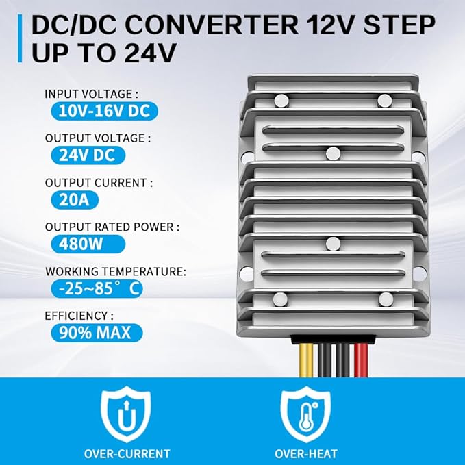 DC/DC Converter 12V Step Up to 24V, Boost Converter 20A 480W Voltage Regulator, 24Volt Transformer, Power Supply Module Boost Transformer for Car Truck Vehicle Boat