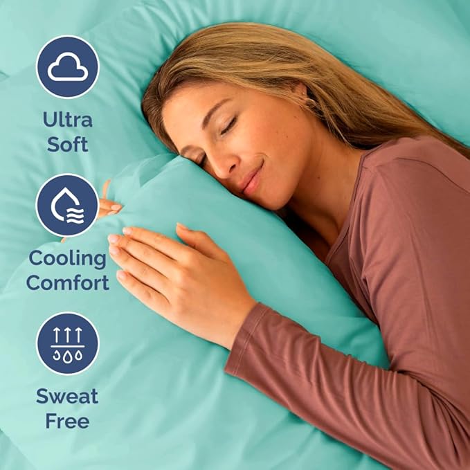 RV Short Queen Sheet Set 60 X 75 - 4 Piece RV Short Queen Bed Sheets - Soft, Breathable and Cooling - Designed for Bunks, Trailers & Campers - Fits 8” to 12" Mattress - Hotel Luxury Bedding - Spa Blue