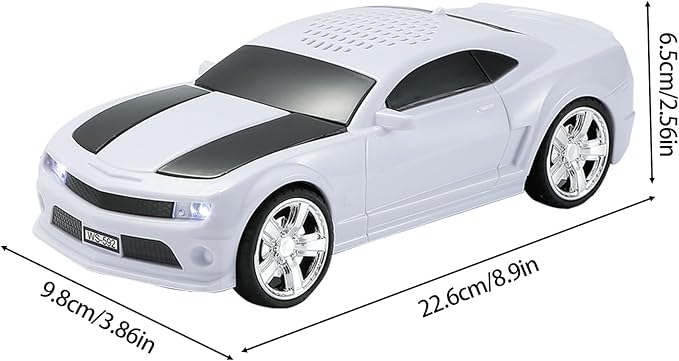 WSTER Sports Car Model Bluetooth Speaker with Stereo Sound, TWS Pairing, LED Party Lights, USB/TF Playback, Movable Wheels, Unique Retro Car Gifts (White)