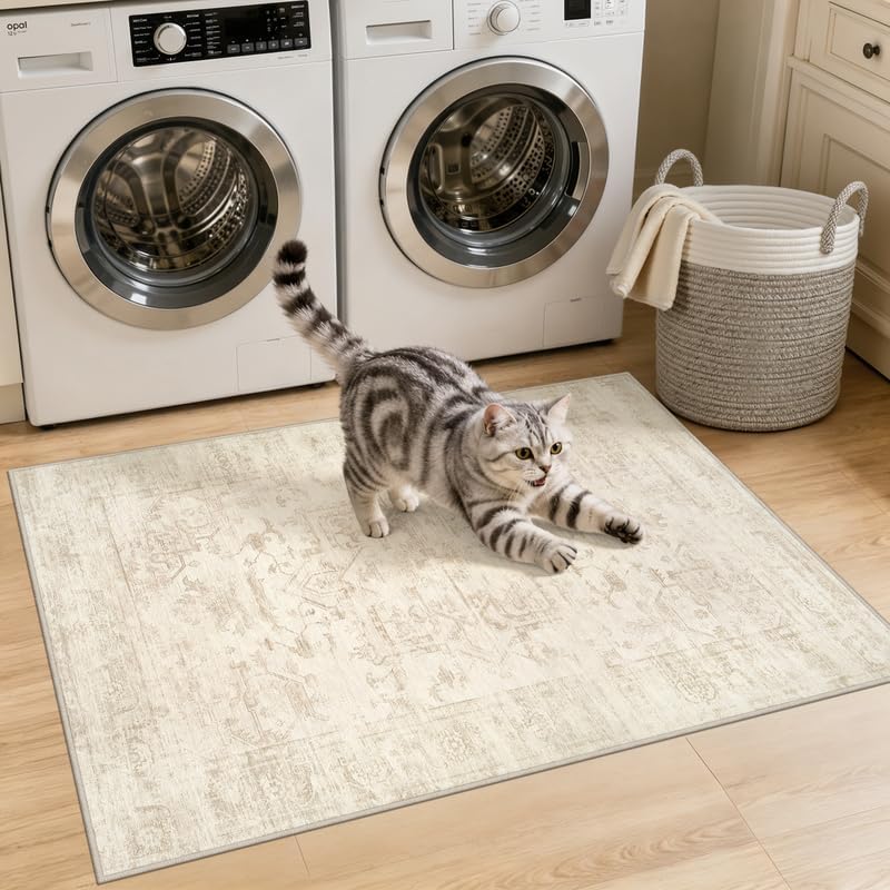 Washable Area Rugs 2x3: Living Room Bedroom Carpet Beige/Brown - Image 2