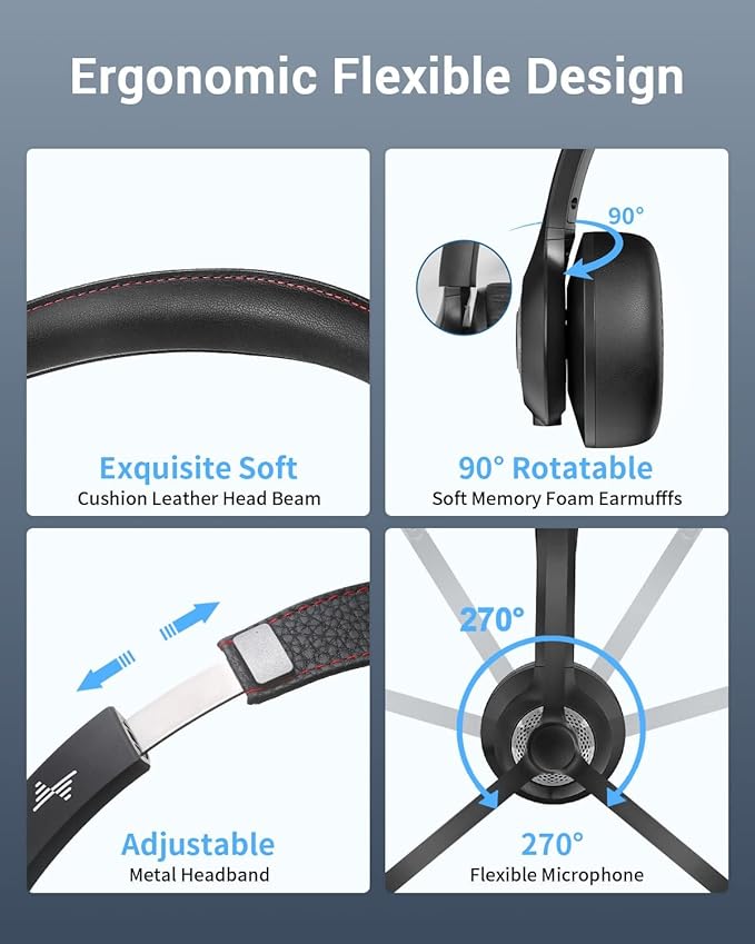 JIAMQISHI Wireless Headset with AI Noise Cancelling Microphone Bluetooth Headset - Bluetooth V5.2 Headphones with USB Dongle Charging Base & Mic Mute for Computer/Laptop/PC/Phone/Android/Cell Phones
