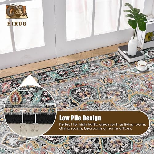 Washable Area Rug 8' x 10' Vintage Traditional Persian Mat - Foldable Distressed Non-Slip Machine Washable Carpet for Living Room Bedroom Kitchen Home Decor - Slate and Multicolor - Image 5