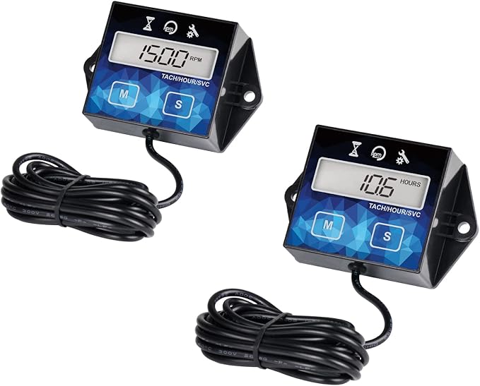 2 Pieces Runleader Small Engine Timer, Digital Tachometer, Maintenance Reminder, Battery Replaceable, User Shutdown, for ZTR Lawn Mower Tractor Generator Marine Outboard ATV (2)