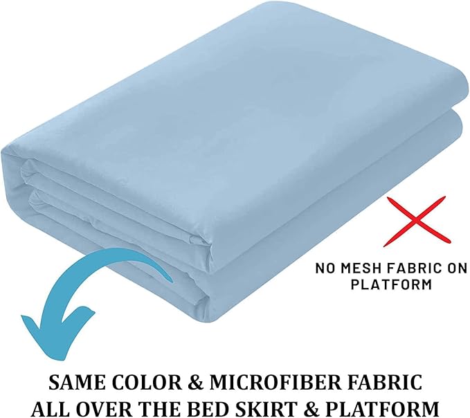 SKY BEDDINGS - Twin Size Ruffled Bed Skirt with Split Corners - 12 Inch Drop Dust Ruffle Bed Skirt with Platform Three Sided Coverage - 100% Microfiber, Light Blue