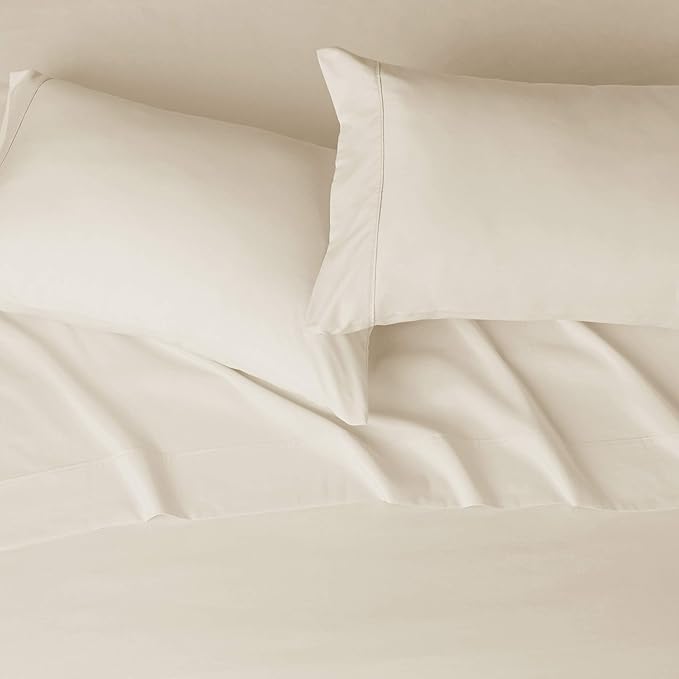 Amazon Basics Lightweight Super Soft Easy Care Comfortable Microfiber 4-Piece Bed Sheet Set with 14-Inch Deep Pockets, King, Beige, Solid