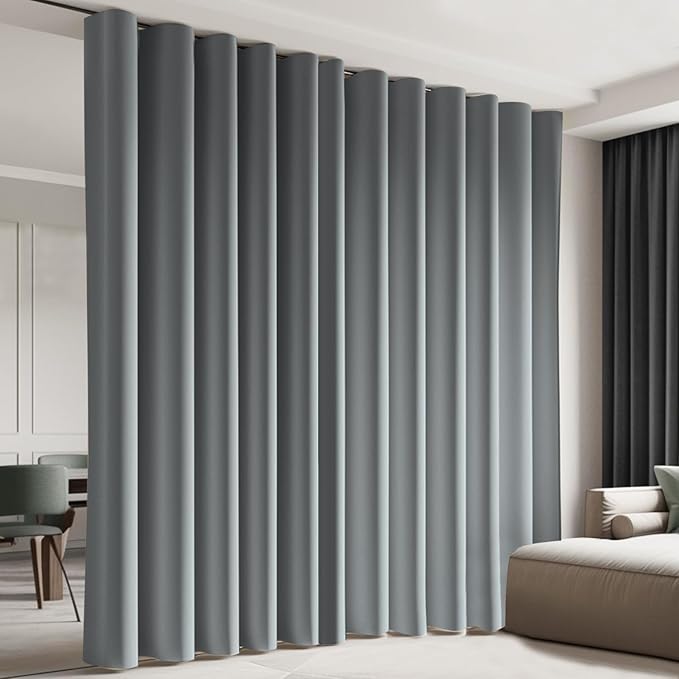 Room Divider Blackout Curtain Track Curtains Wall Dividers Panels Screen for Living Rooms Bedroom Office Privacy Partition Separation, W150 × L120 Inch,1 Panel, Light Grey