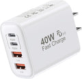 USB C Charger Block, 40W 4 Ports USB-C Wall Charger Plug Fast Charging, for iPhone Charger, QC Multiport Adapter, USB A Type C Box Brick Cube for iPhone 17 16 15 14 13 12 Pro Max, Samsung Galaxy