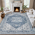 10x12 Area Rugs Living Room: Washable Boho Rug for Bedroom Blue by EXPEDIX
