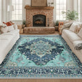 RELEANY Washable Area Rug, Square 8'x8', Teal by RELEANY