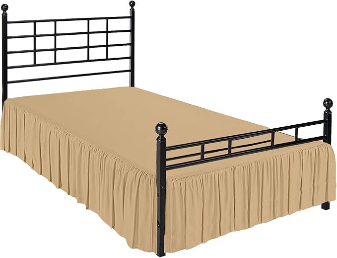 Ruffled Bed Skirt with Split Corners, Taupe, Queen 18 Inch Drop Bedskirt, Hotel Quality Brushed Microfiber Wrinkle Free Dust Ruffle Bed Skirt Queen Size