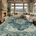 RELEANY Washable Area Rug, Large 9'x12', Blue/Vintage Dark Blue by RELEANY