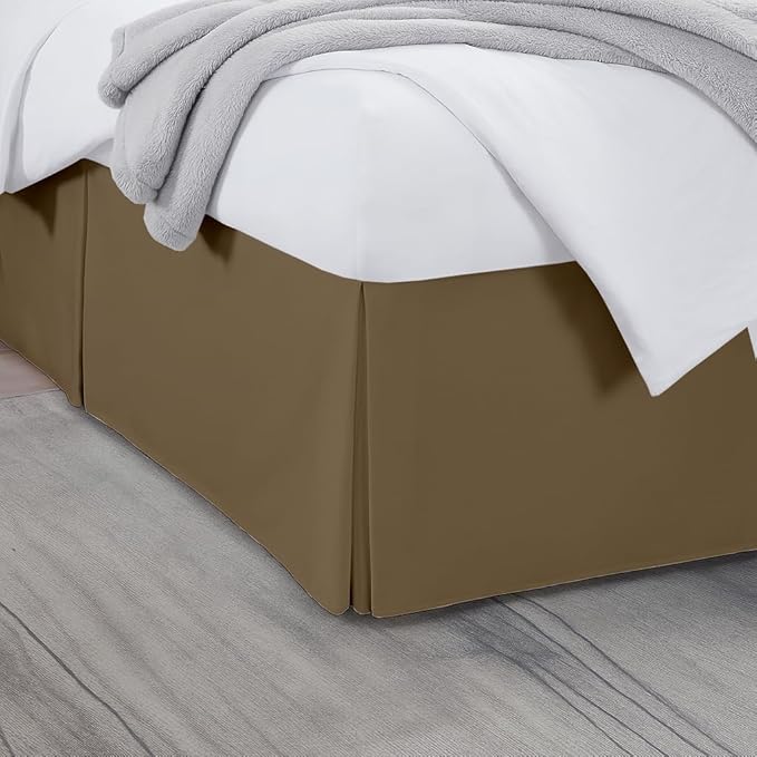 Full Bed Skirt, Luxury 14 Inch Drop Taupe Pleated Bed Skirt, Double Brushed Microfiber, Box Pleat Design, Wrinkle & Fade Resistant, Easy Fit Tailored Bedskirt for Full Size Beds