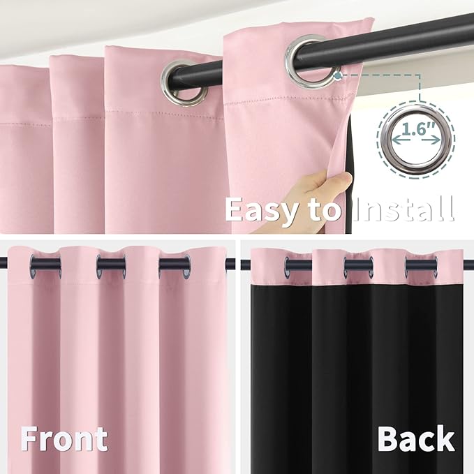 BGment Baby Pink 100% Blackout Curtains for Nursery Bedroom 84 Inch Length 2 Panels, Thermal Insulated Full Light Blocking Grommet Noise Cancelling Window Curtains for Girls Room, 60 Inch Wide Each