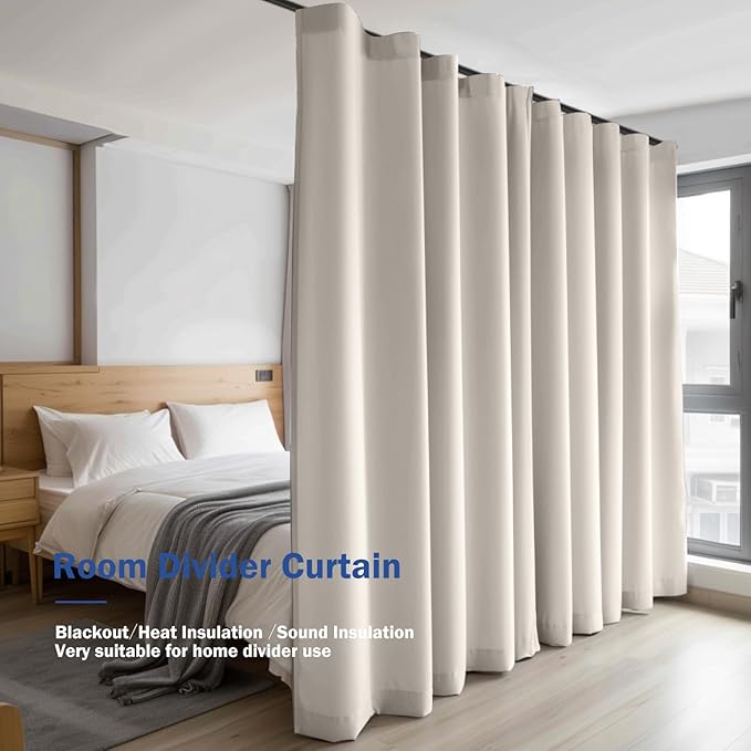 Room Divider Blackout Curtain Track Curtains Wall Dividers Panels Screen for Living Rooms Bedroom Office Privacy Partition Separation, W180 × L84 Inch,1 Panel, Beige