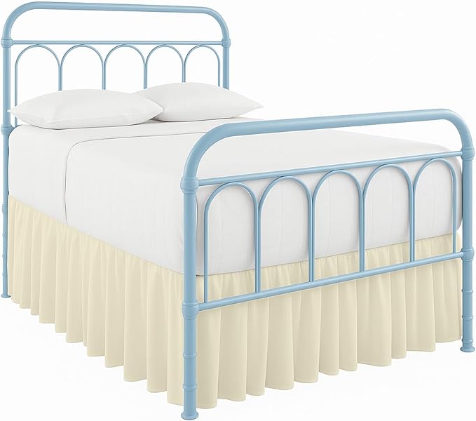 Cottingon Ruffled Bed Skirt with Split Corners-Dust Ruffle - 12" Drop 100% Microfiber Soft,Sheen & Luxurious Look - Bed Skirts (Ivory -Queen)