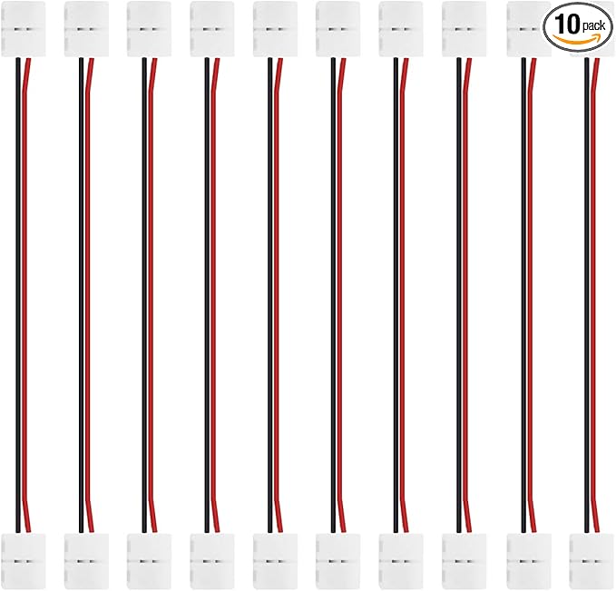 LightingWill 10pcs/Pack Strip to Strip with Wire Solderless Snap Down 2Pin Conductor LED Strip Connector for 8mm Wide 3528 2835 Single Color Flex LED Strips