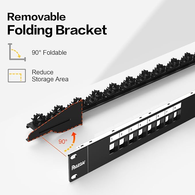 PBAEGAV 16 Port Patch Panel Blank UTP/STP 1U 19" Keystone Patch Panel with Cable Management and Support Bar Compatible with LC/SC/ST/FC/USB/HDMI Keystone Jack(16 Port)