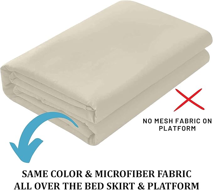 SKY BEDDINGS - King Size Ruffled Bed Skirt with Split Corners - 14 Inch Drop Dust Ruffle Bed Skirt with Platform Three Sided Coverage - 100% Microfiber, Ivory