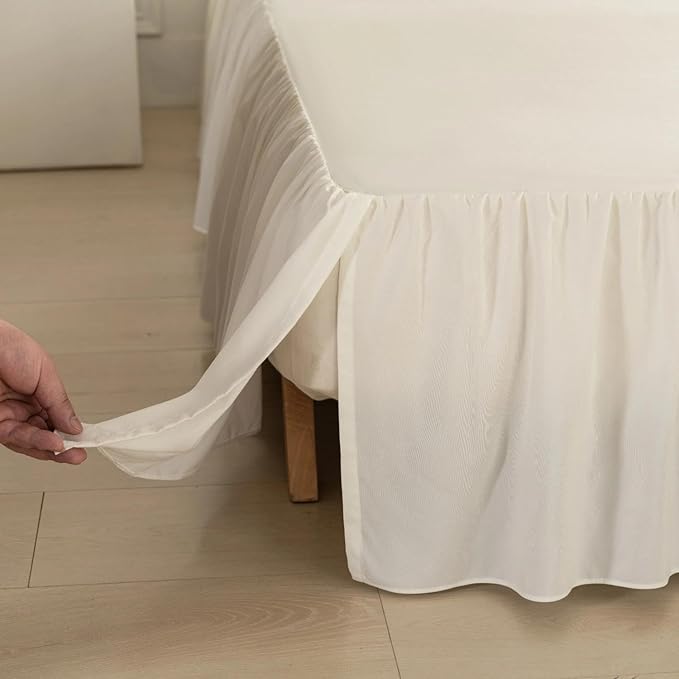Bed Skirt Twin Size Ruffled Bed Skirt with Split Corners, Ivory Bed Skirts 16 Inch Drop, Bed Skirting with Platform, 16'' Twin