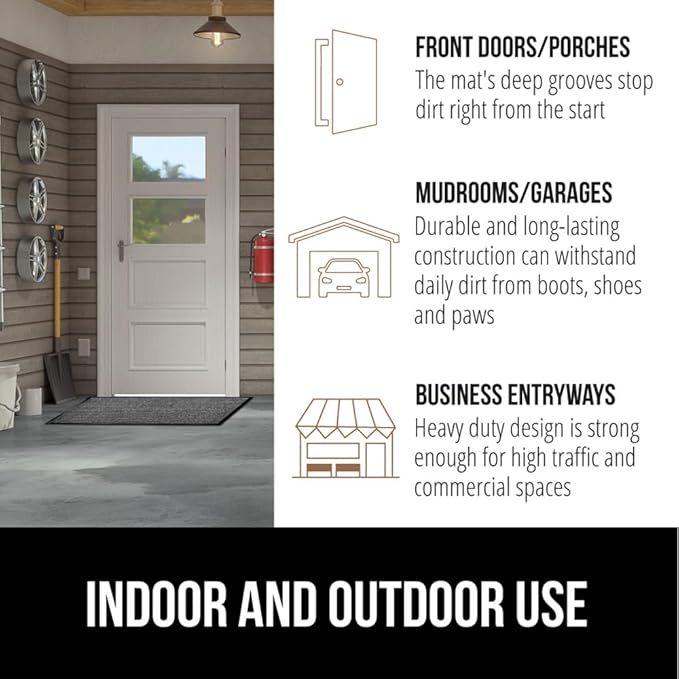GORILLA GRIP Waterproof Traffic Guard Door Mat, 2 Pack Heavy Duty Entryway Mats, Strong Rubber Back Commercial Rugs for Office Hallway, Garage Floor and Home, Low Profile Carpet, 35x23, Light Gray