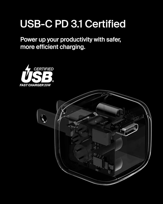 Belkin USB C Charger Block 20W (2 Pack), Fast Charging Block, Type C Wall Charger, Compatible with Apple iPhone 17, Air, Pro, AirPods,Samsung Galaxy S25, Google Pixel 10, iPad, AirPods, etc - White