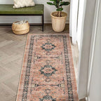 Washable Terracotta Distressed 2x5 Hallway Runner Rug Cozy Kitchen Carpet - Image 2