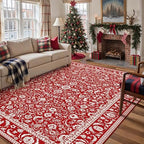 HUGEAR 6x9 Christmas Red Floral Washable Area Rug for Living Room - Image 3