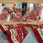 3-Piece Plaid Christmas Decorations Kitchen Rugs Set: Washable Non-Slip Kitchen Mat for Floor Soft Low Pile Modern Runner Rug for Sink Floor Mats ＆Indoor, Hallway, Entryway, (Red/Green) - Image 5