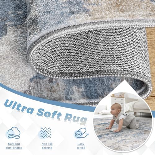 pmtsns Area Rugs 9x12 for Living Room: Washable Rug Modern Abstract Neutral Soft Non-Slip Low-Pile Indoor Large Carpet for Bedroom Dining Room Playroom Home Office (Light Blue Brown, 9'x12') - Image 4