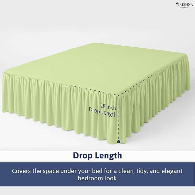 KRISHNA Ruffled Bed Skirt with Split Corners Queen, 100% Microfiber Hotel Quality, 28 Inch Drop Dust Ruffle Gathered Bedskirt with Platform, 60" x 80", Sage