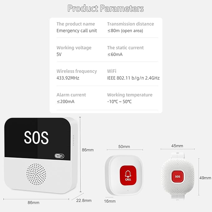 PerfeSafe Life Alert Systems for Seniors No Monthly Fee, Wi-Fi APP Control Wireless Caregiver Pager for Elderly at Home, Medical Alert Systems for Patients with 1 Receiver 2 Call Button 2 Watch Button