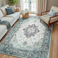 RELEANY Washable Area Rug, 5'x8', Teal Green/White/Navy by RELEANY