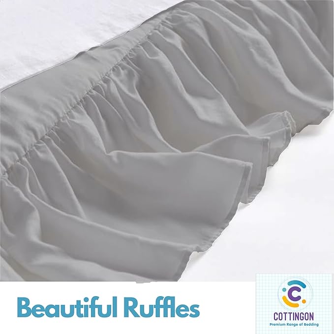 Ruffled Bed Skirt with Split Corners-Dust Ruffle - 14" Drop 100% Microfiber Soft,Sheen & Luxurious Look - Bed Skirts (Light Grey -Twin)