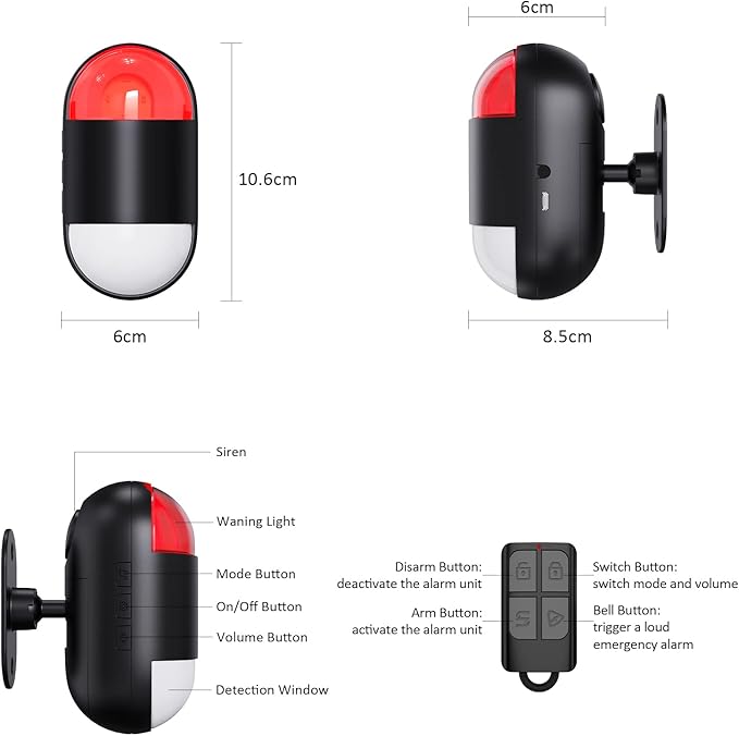 Motion Sensor Alarm Indoor: Wireless Motion Detector Alarm with Siren & Strobe (125dB, 328ft Remote Control, Battery Operated), Portable Door Chime Bell Alert Burglar for Shop Home Garage Shed Car