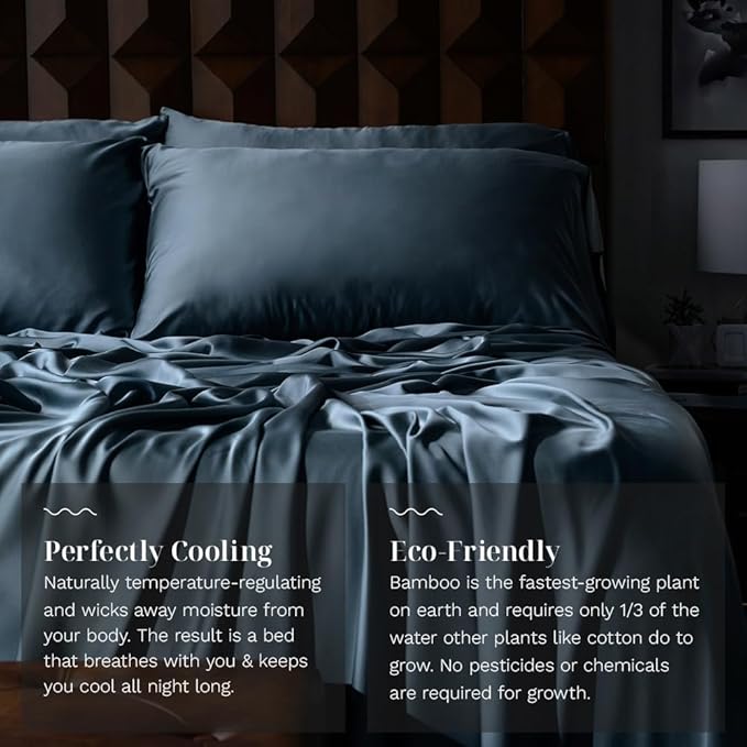 LUXOME Luxury Sheet Set | 100% Rayon (Viscose) from Bamboo | California King - Ocean | Deep Pockets | 4-Piece Set (Fitted, Flat, 2 Pillowcases)