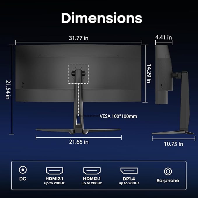 Amzfast 34 Inch 200Hz UltraWide Curved WQHD 3440x1440 Gaming Monitor, 1ms G-SYNC Compatible, 1500R, PIP/PBP, 131% sRGB, 96% DCI-P3, Height Adjustable,TÜV Rheinland, HDMI 2.1 x 2 & DP 1.4 x 1, AMZG34C8