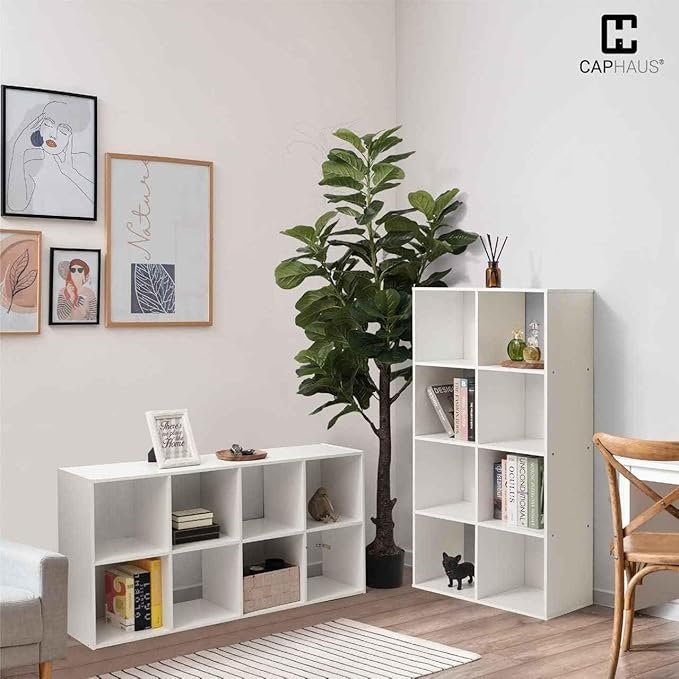 CAPHAUS Sturdy Room 11-Inch Cube Storage Organizer Shelf, with Thick Exterior Edge, Storage Shelf Divider w/Back, Bookcase, 9-Cube, White