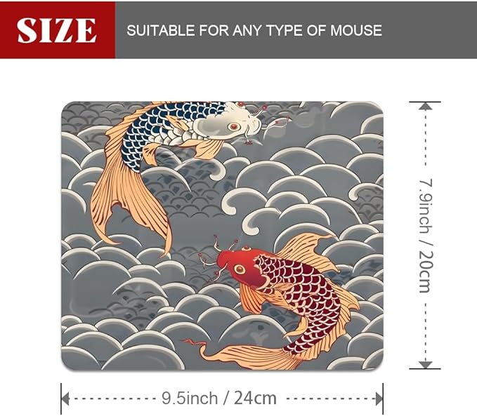 Koi Fish Japanese Tattoo Square Mouse pad, Texture, Waterproof, Anti Slip Rubber Base, Computer Mouse pad, Laptop Mouse pad