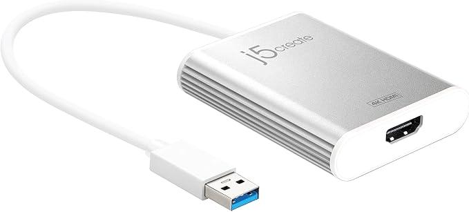 j5create USB 3.0 to 4K HDMI Display Adapter USB 3.0 Male Type-A Connector | HDMI Female Connector | 4K UHD | Resolution Up to 3840 x 2160 @ 30 Hz | Aluminum Housing (JUA354)