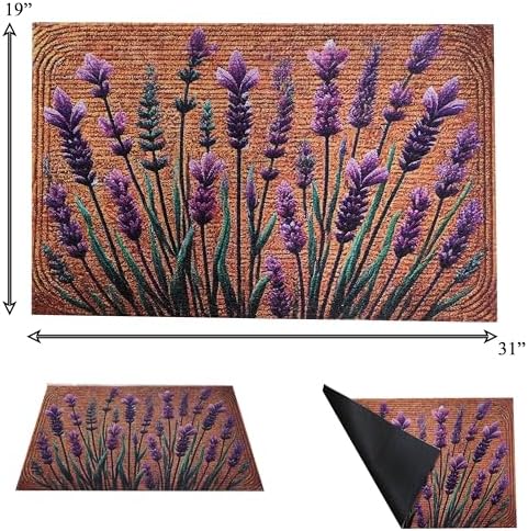 Floral Front Door Welcome Mat, Aesthetic Cute Flower Doormat, Non-Slip Outdoor Entryway Rug,19”x 31" (12.Lavender Leaf) - Image 3